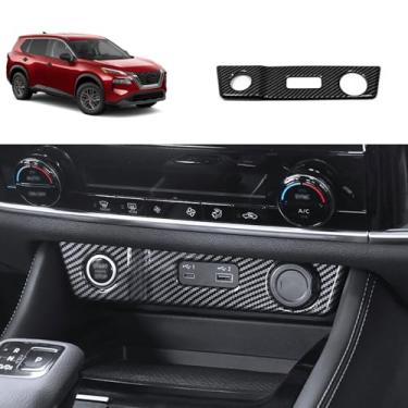 Imagem de TERDARAY Acabamento da tampa do painel do isqueiro compatível com Nissan Rogue 2021 2022 2023 console central USB painel capa interior acessórios de carro ABS 1 peça (estilo fibra de carbono)