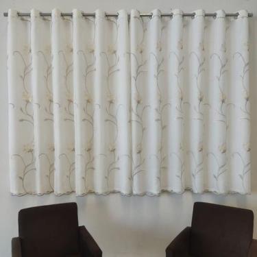 Imagem de Cortina Para Sala Quarto Suíte Voal Bordada Floral Com Forro Luxo 3,00