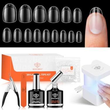 Imagem de modelones Kit de unhas de gel redondas ovais curtas, 510 peças de unhas postiças, 15 tamanhos, desidratador de preparação de cola 23 em um e mini cortador de luz em U V, meio fosco pré-moldado, pontas