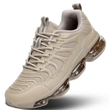 Imagem de Srenket Tênis de corrida masculino, com almofada de ar, tênis de caminhada, moda, casual, antiderrapante, respirável, trilha, esporte, academia, Caqui, 42