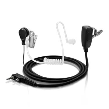 Imagem de Kit de fone de ouvido de vigilância Baofeng UV-5R de 2 fios compatível com Kenwood TK-208 TK-220 TK-240, fone de ouvido de tubo acústico transparente de 2 pinos com microfone PTT grande para Baofeng