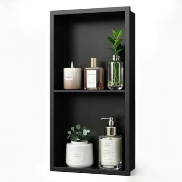 Imagem de ACEMIRO Nicho de chuveiro sem necessidade de azulejo, 30,5 x 61 cm (tamanho externo 13,4 x 25,10 cm) Nicho de banheiro para parede de chuveiro, inserção de nicho de chuveiro de aço inoxidável preto