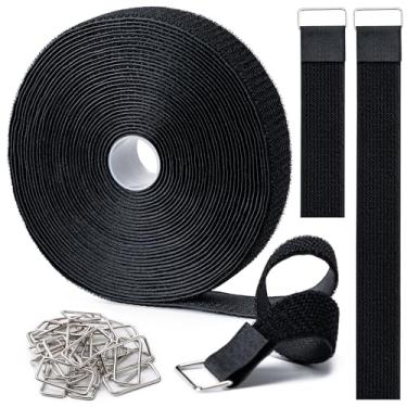 Imagem de Tiras de gancho e laço de 3,8 cm x 32 pés com 25 fivelas de metal, alças de cabo de fixação ajustáveis, comprimento de corte livre, abraçadeiras de nylon reutilizáveis para organizador ou