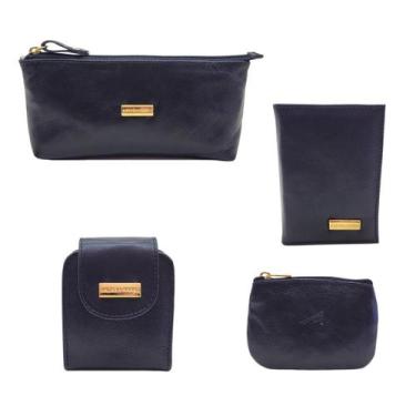 Imagem de Kit Acessórios Femininos em Couro Necessaire Porta Cartões Porta Batom