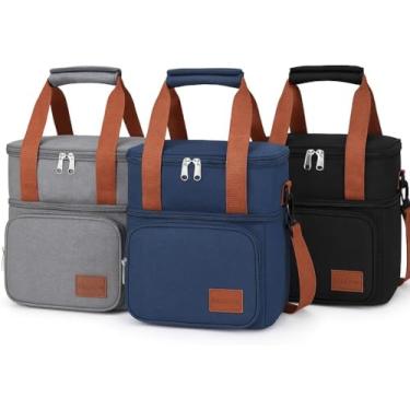 Imagem de Bolsa Térmica 2 Andares com Isolamento, Alça de Ombro Removível, Design à Prova de Vazamentos, Ideal para Marmita, Viagem, Piquenique e Trabalho – 25x27x18cm