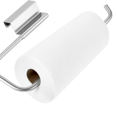 Imagem de Qflushor Suporte de toalha de papel para porta de armário – Toalheiro suspenso de aço inoxidável escovado para armário de cozinha, sem dispensador de rolo de perfuração para trailer, embaixo da pia