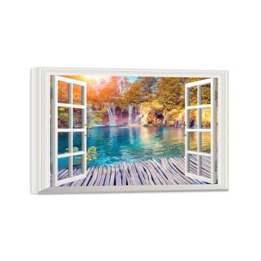 Imagem de Falsas Janelas Paisagens Impressões em Tela-Flores-Quadro Arte Moderna-Natureza Pintura Pronta para Pendurar Tela Embrulhada 50x70cm