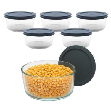 Imagem de Kit 5 Pote de Vidro Redondo Bowl C/ Tampa Hermética Marmita Vedação Fi