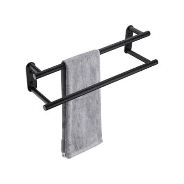 Imagem de BAGNOLUX Toalheiro duplo de 40,6 cm, SUS304, toalheiros para banheiro montado na parede de 2 camadas, suporte de prateleiras de toalha de banheiro com economia de espaço, gancho de toalha longo, preto