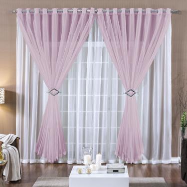 Imagem de Cortina 2 Mts Voal Sala Quarto para Trilho Comum Barata Rosa