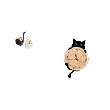 Imagem de Fenteer Conjunto de Estatuetas Elegantes de Casal de Cisnes E Relógio de Parede Moderno para Decoração de Quarto E Escritório em Casa, Mesa Exclusiva E Enfeit