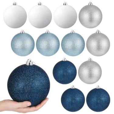 Imagem de Poen Enfeite de árvore de Natal com glitter de 15 cm, decorações de bolas de Natal extragrandes com laço para pendurar para decorações de feriados, guirlanda de festa de festival, decoração de casa
