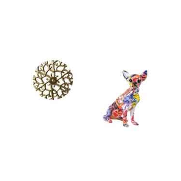 Imagem de Fenteer Arte de Parede de Metal Rústica E Cênica com Estátua de Cachorro de Ferro Forjado, Filhote de Cachorro Multicolorido, Placa de Animal Realista para de