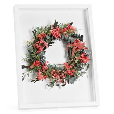 Imagem de Guirlanda de Natal pequena para decoração de mesa central, flores secas em moldura de 41 cm para decoração de mesa de Natal