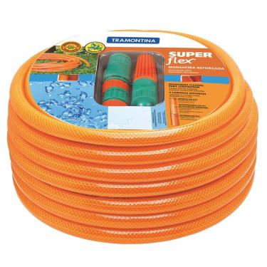 Imagem de Mangueira Tramontina Super Flex de 1/2" com Engates Rápidos e Esguicho - 10m - Laranja