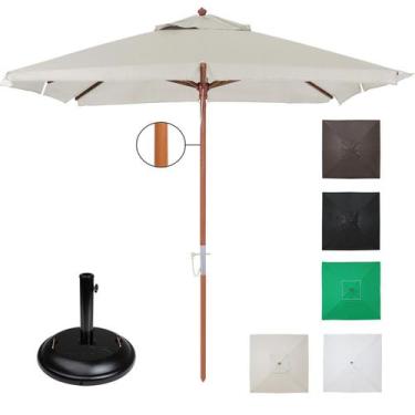 Imagem de Ombrelone Madeira Quadrado 2x2m Sardenha Sombreiro Bagum Com Base 22kg