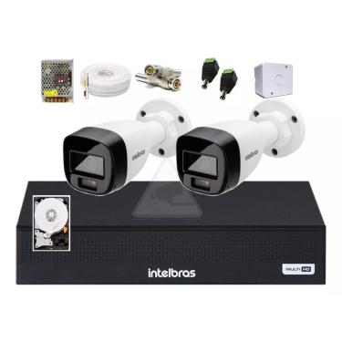 Imagem de Kit 2 Cameras de Seguranca Intelbras 3220 Full Color C/ Audio, Dvr 4ch C/ Hd 500gb