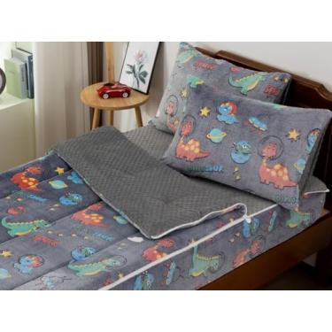 Imagem de Aimuan Conjunto de edredom infantil com zíper que brilha no escuro – roupa de cama com zíper de dinossauro (win, azul-marinho)