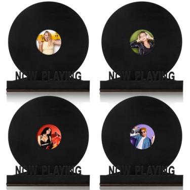 Imagem de Threehoney 4 peças de decoração de parede de disco de vinil com tema de arte musical prateleira de armazenamento de parede em forma de disco em branco sinal suspenso tema de música estética decoração