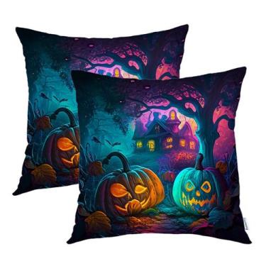 Imagem de Capa de travesseiro Batmerry Halloween Pumpkins Lanterns 50x50cm