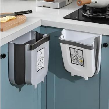 Imagem de Lixeira Dobravel Extensivel Retratil Porta Gaveta E Carro Cor:Branco