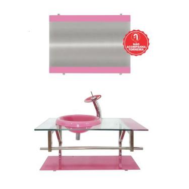 Imagem de Gabinete de Vidro 80cm para Banheiro Letónia - EKASA, Rosa
