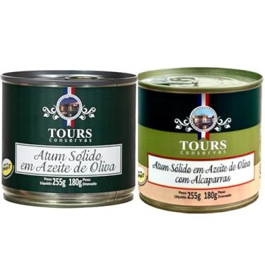 Imagem de Atum Sólido Tours em Lata - Azeite de Oliva e Azeite de Oliva com Alcaparras - 2 Unidades de 255g Cada