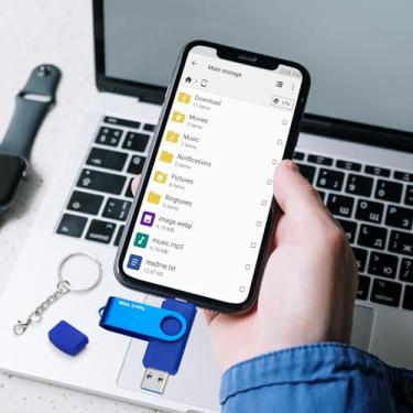 Imagem de Pen drive USB tipo C de 64 GB, USB 3.0/USB-C 2 em 1, OTG giratório, pen drive, armazenamento de dados, pendrive, pen drive para smartphones/tablets/PC (azul)