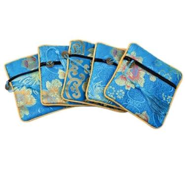 Imagem de Bolsa de Dinheiro Estilo Chinês Dragão Pequena Bolsa de Mão Pequena Lona Bordado Bolsa de Moedas com Borla Doce Flor Bolsa de Embalagem para Estudantes, G, Bolsa para moedas