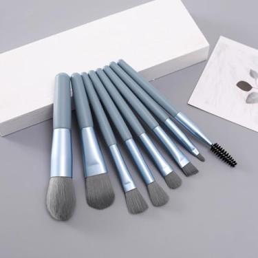 Imagem de Conjunto de 8 pincéis de maquiagem com sacos de PE para base de sombra, blush, corretivo, ferramenta de maquiagem (azul)