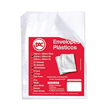 Imagem de Blister 100 Envelopes A4 Extra Medio 4 Furos, Dac, Blister 100 Envelopes A4 Extra Medio 4 Furos 5178A4-100, Transparente, 5178A4-100