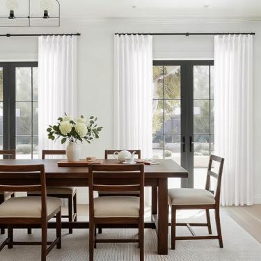 Imagem de Cortinas plissadas brancas marfim de 224 cm para sala de estar, cortinas de linho creme, 226 cm de comprimento, boho do chão ao teto, cortinas plissadas para sistema de trilha, filtro de luz nas