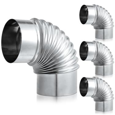 Imagem de Hicarer 4 peças Conector de tubo de ventilação de cotovelo galvanizado de 10 polegadas 90 graus para secadora ajustável para tubo de duto HVAC de 10 cm