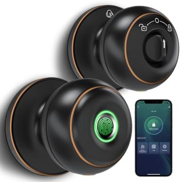 Imagem de GeekTale Fechadura de porta com impressão digital, fechadura inteligente com aplicativo, fechadura biométrica, maçaneta de porta de impressão digital, maçaneta de porta inteligente para quarto