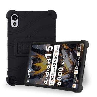 Imagem de Capa para tablet Blackview ZENO 1 de 8 polegadas – Capa protetora de silicone à prova de choque com suporte, estilo comercial resistente a quedas (preto)