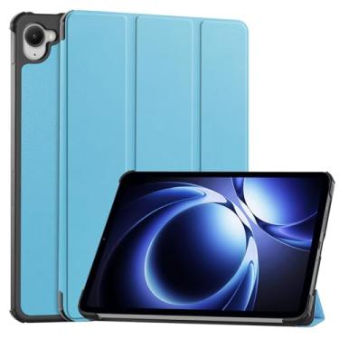 Imagem de Capa para tablet Xiaomi Pad Mini de 8,8 polegadas – Capa protetora de couro PU premium com suporte dobrável, compartimento para caneta de cor contrastante, hibernar/despertar automático, leve, à prova