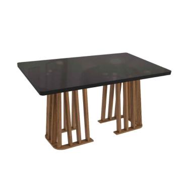 Imagem de Mesa De Sala Jantar Alteia C- Tampo Madeirado C- Vidro 90x160cm Nogueira-preto Fosco-vidro Preto - Kappesberg