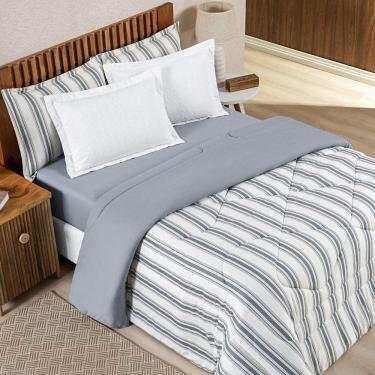 Imagem de Edredom Cobertor Daily King Malha Listrado Dupla Face Fio Penteado - Cinza