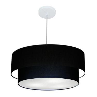 Imagem de Lustre Pendente Duplo Cilíndrico Vivare Md-4352 Cúpula Em Tecido 55x50cm - Bivolt Preto 127/220v