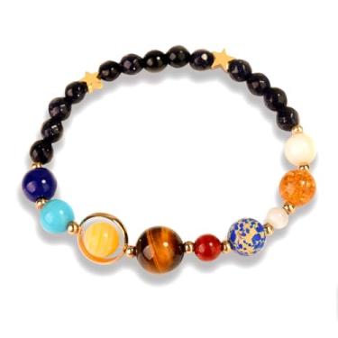 Imagem de eMeition Pulseira Miniverse, Pulseira de Sistema Solar Masculino Feminino Pedra Natural Planetas Galáxia Os Oito Planetas Guardião Estrela Saturno Pulseiras Artesanais, One Size, Zinco, Ametista