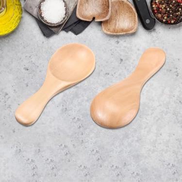 Imagem de Conjunto de mini colheres de madeira amarela de 2 peças, ideal para potes de sorvete, especiarias, condimentos, geleias, 8 cm