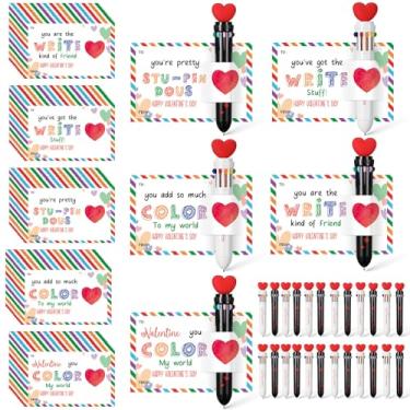 Imagem de Sabary Conjunto de 48 canetas multicoloridas com cartão de dia dos namorados, inclui cartão de presente e caneta multicolorida retrátil para escritório, escola, festa do dia dos namorados, presente de