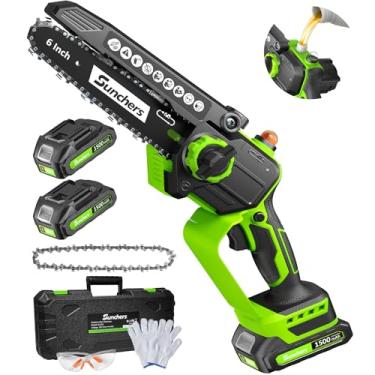 Imagem de Mini motosserra sem fio, serra elétrica de 15 cm com 2 baterias, motosserra portátil movida a bateria com lubrificante automático, serra de jardinagem para corte de madeira/árvore, presentes para pai