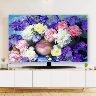 Imagem de Capa de TV com estampa de flores, capa protetora contra poeira de 81 a 203 cm, extensível, decorativa para monitor de TV de tela plana/PC, protetor de tela elástico para televisão-flor4||81 cm