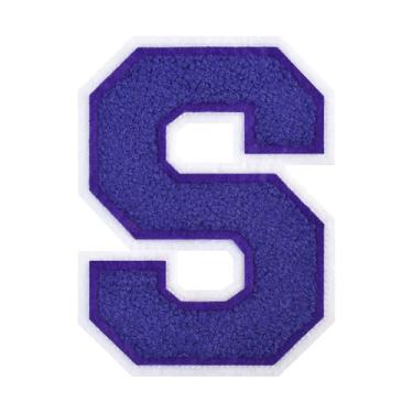 Imagem de 1 PÇ Patch de letra de chenille roxo de 11,4 cm com borda branca – Remendos do alfabeto para roupas, jaquetas, mochilas, chapéus para decoração personalizada, nome personalizado e artesanato. (P)