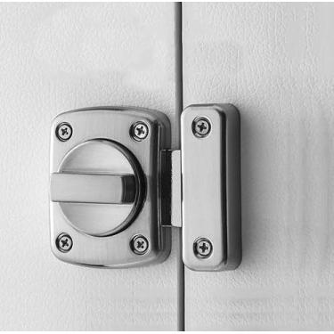 Imagem de Fechadura de segurança giratória bidirecional - Fechadura de porta giratória sólida para uso interno e externo de um lado, trava de segurança de banheiro e janela (prata, 4,8 x 4,1 cm)
