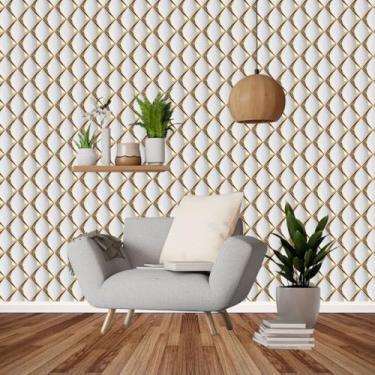 Imagem de Papel de Parede Decorativo Losango Dourado 3D Adesivo Autocolante 5 metros = 1 Rolo de 5m X 45cm Sala Quarto