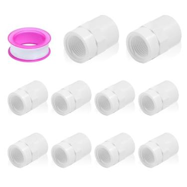 Imagem de 11 peças de acessórios de tubo de PVC de 1/2 polegada, acessórios de acoplamento de PVC, conector adaptador de encaixe de tubulação fêmea branca para Schedule40, acoplamento de tubo de rosca fêmea