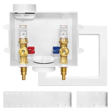 Imagem de Caixa de tomada para máquina de lavar (solta), dreno central/dreno lateral, entrada de crimpagem Pex de 1/2 polegada x conexão de saída MHT de 3/10.2 cm, com martelo de água de cobre (WM012)