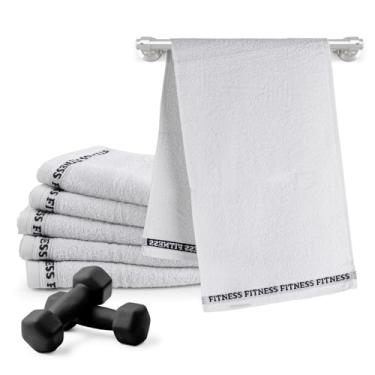 Imagem de Kit 6 Toalhas de Academia Fitness 100% Algodão - 30cm x 90cm - Toalha de Treino Resistente Fio 16/1 para Musculação e Corrida - Cores Neutras (Branco)